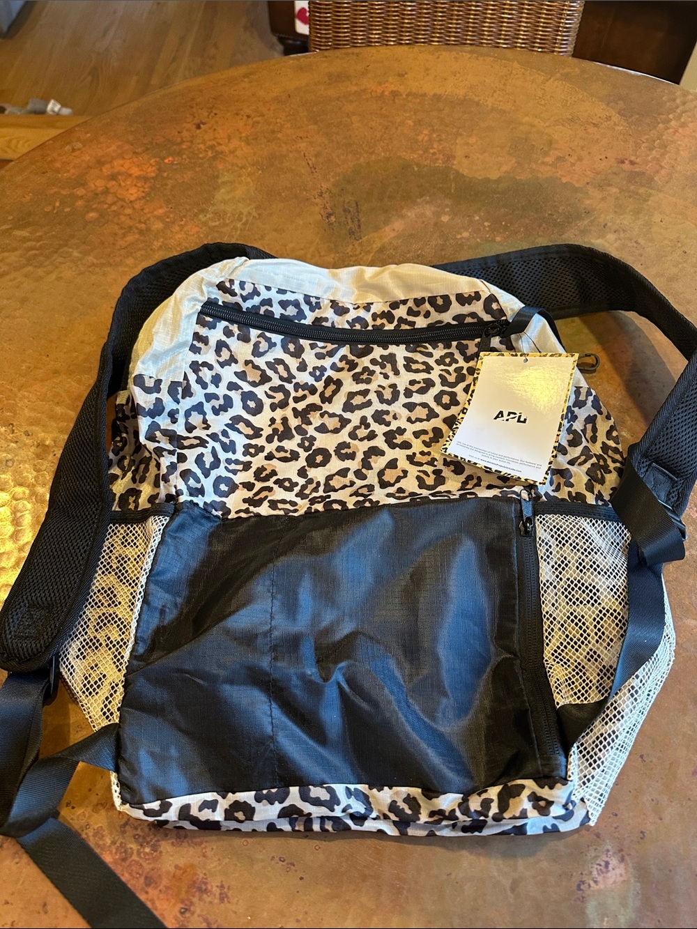 APL Leopard-Print Backpack in Black and Cream